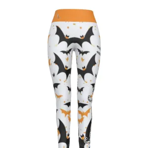 Officially Sexy Halloween Collection Black and Orange Bats Women's Orange High Waist Leggings #2 (En