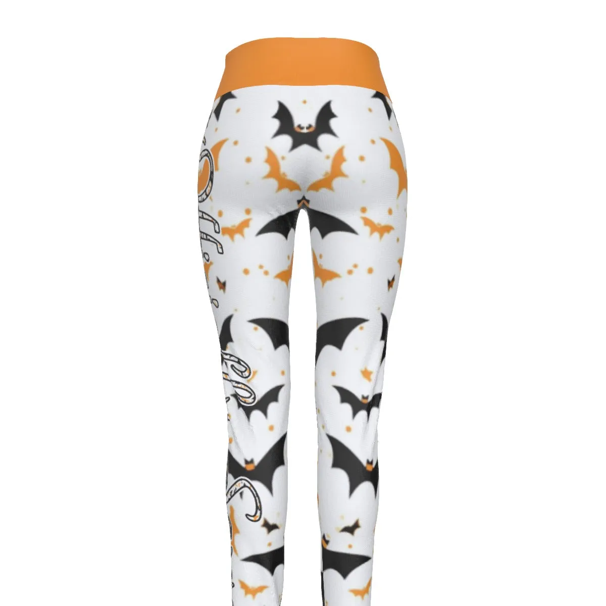 Officially Sexy Halloween Collection Black and Orange Bats Women's Orange High Waist Leggings #2 (En