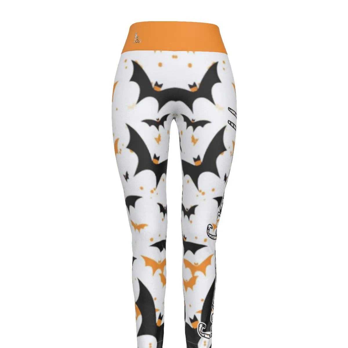 Officially Sexy Halloween Collection Black and Orange Bats Women's Orange High Waist Leggings #2 (En