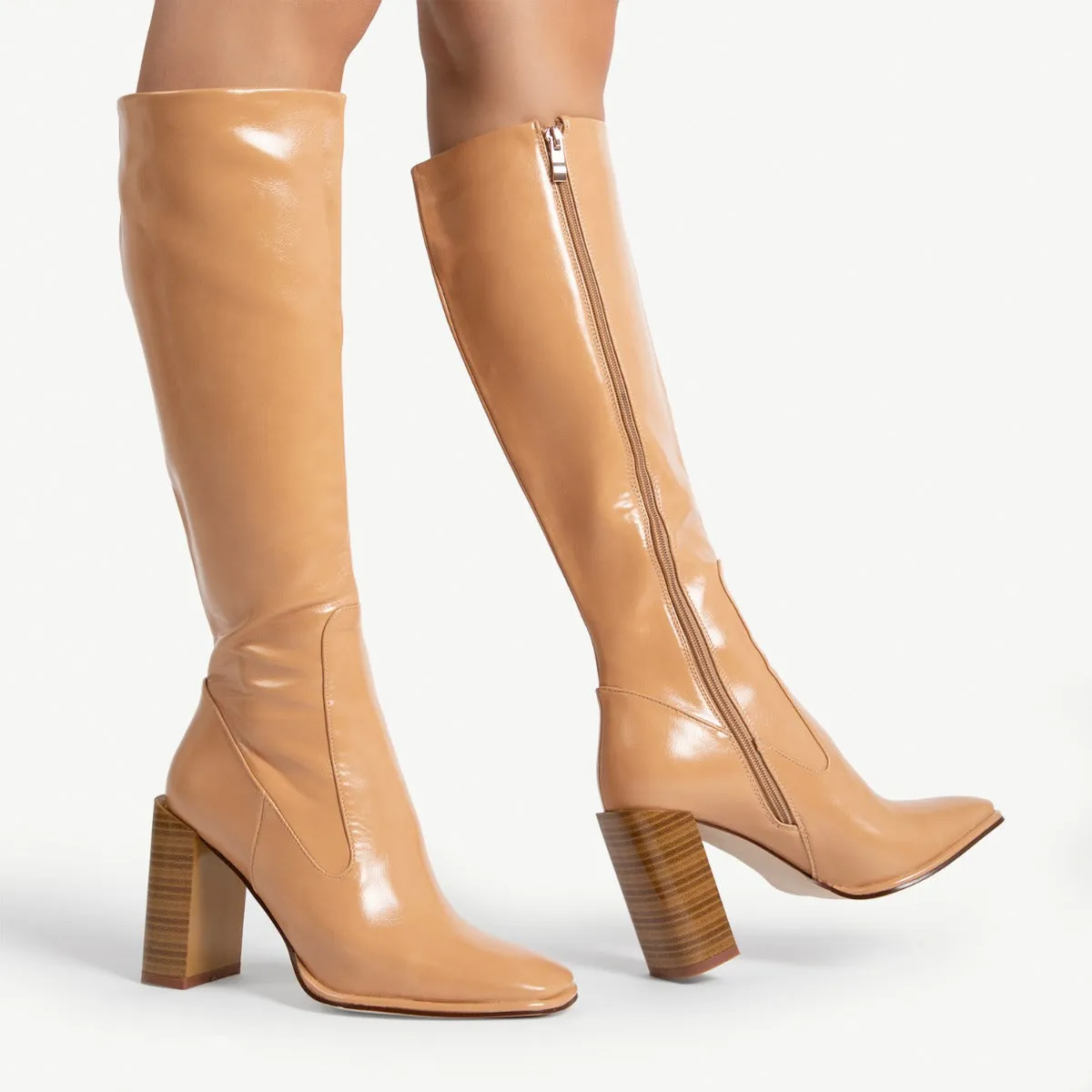 RAID Ivonne Block Heeled Boot in Beige