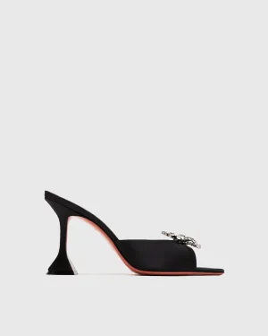 Sahar Rhinestone Bow Satin Flared Slippers In Black