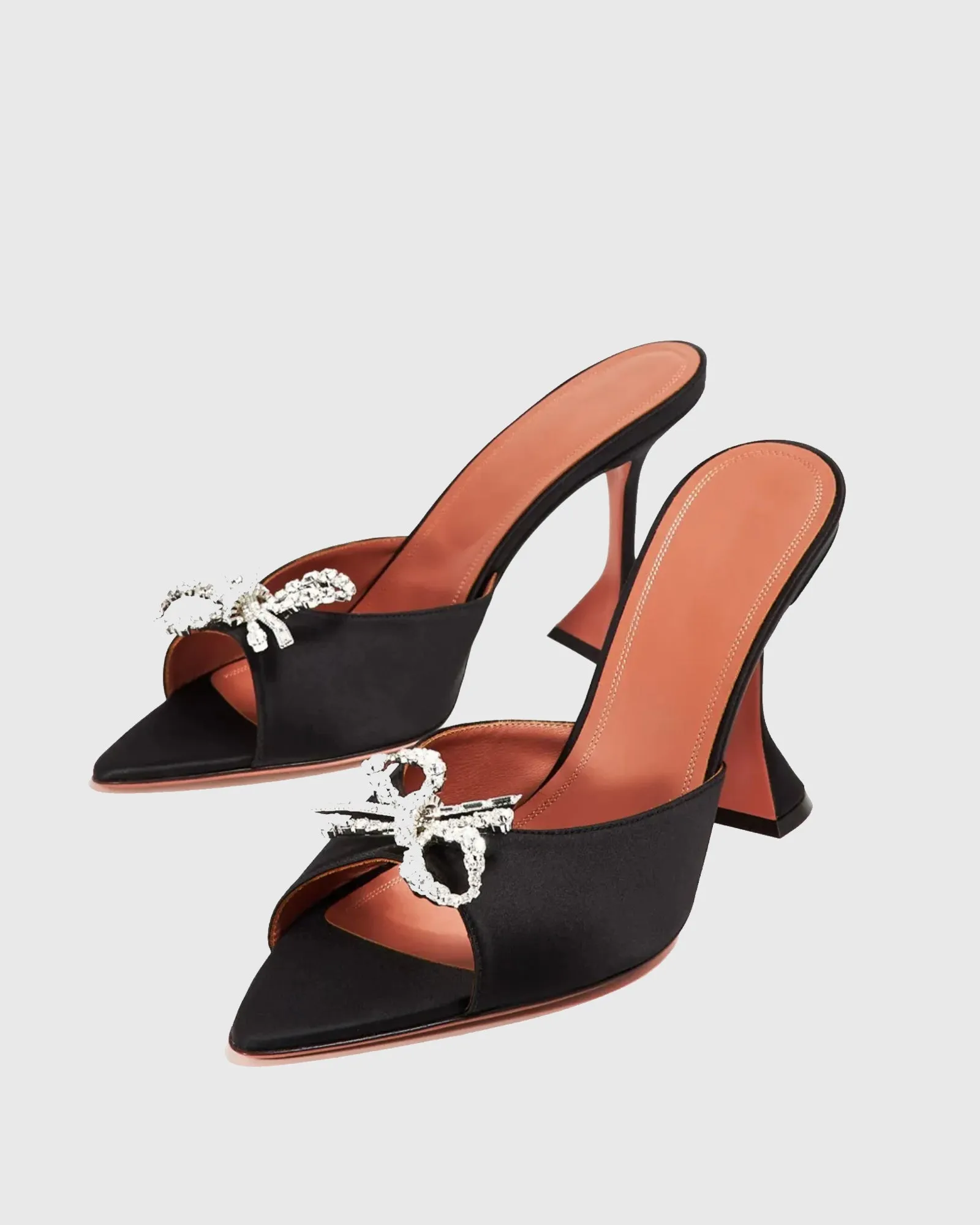 Sahar Rhinestone Bow Satin Flared Slippers In Black