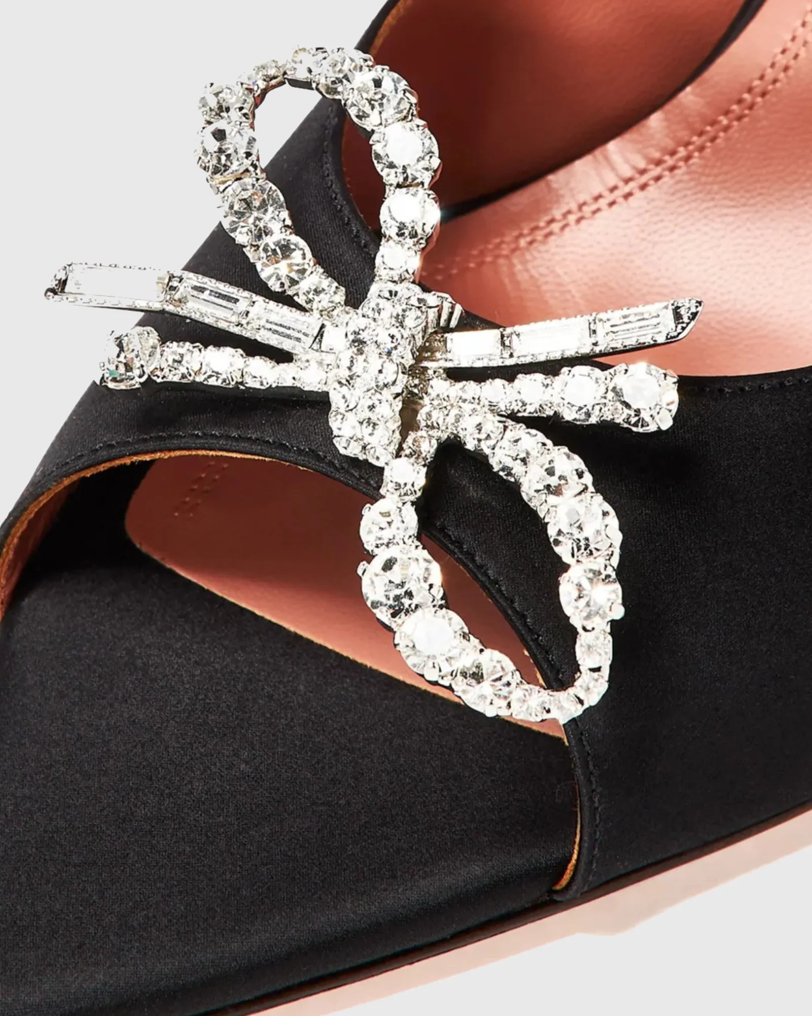 Sahar Rhinestone Bow Satin Flared Slippers In Black