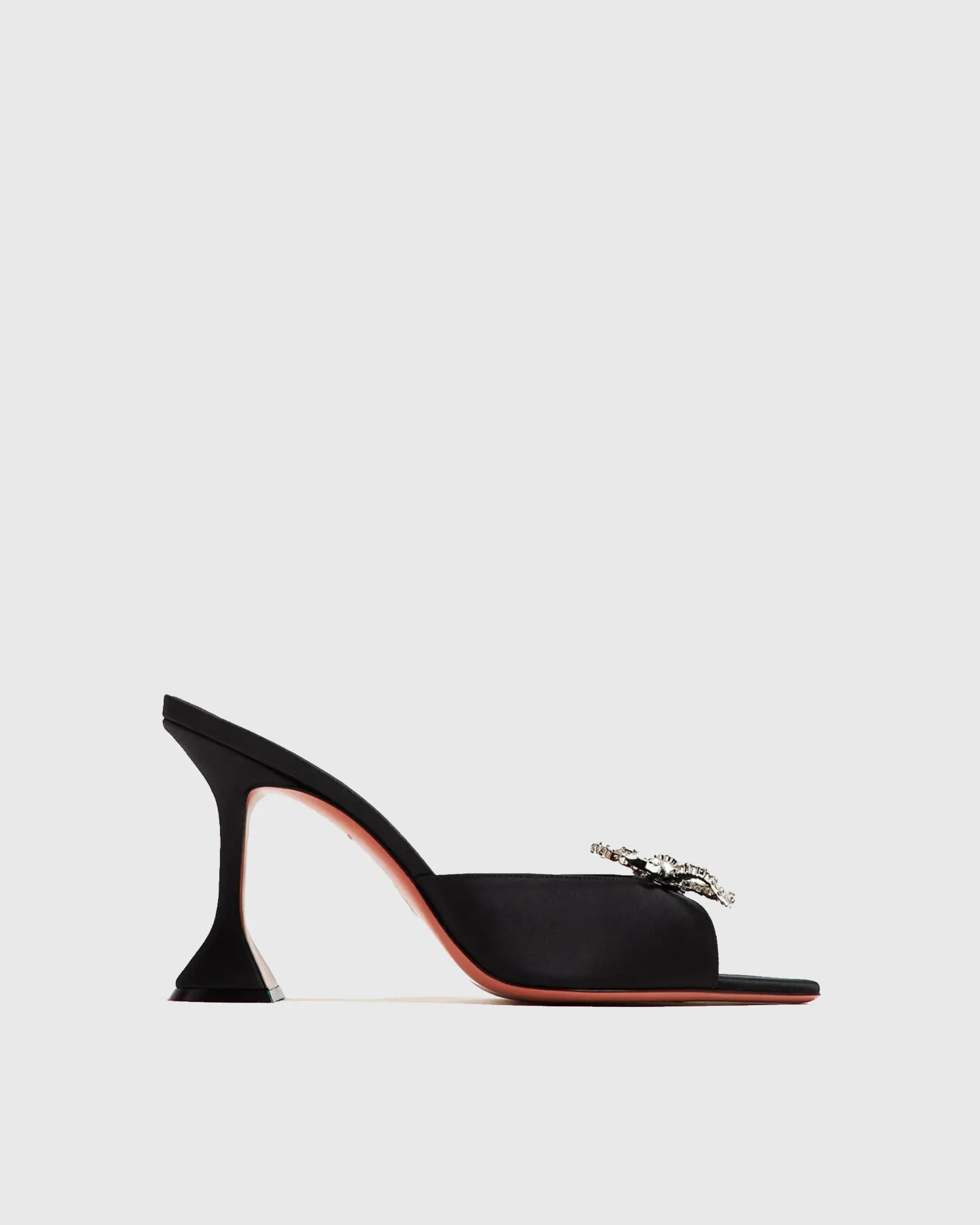Sahar Rhinestone Bow Satin Flared Slippers In Black