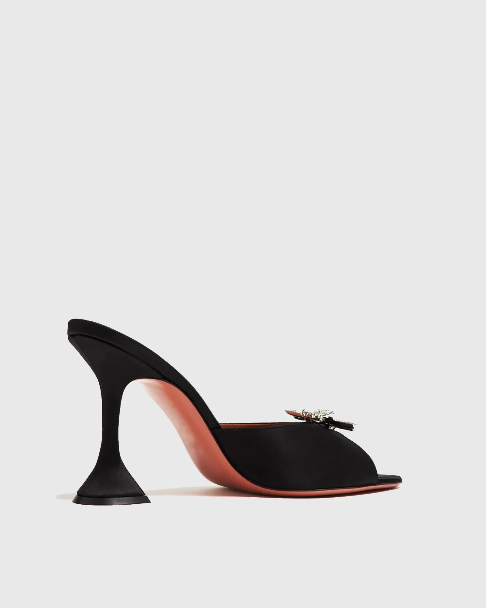 Sahar Rhinestone Bow Satin Flared Slippers In Black
