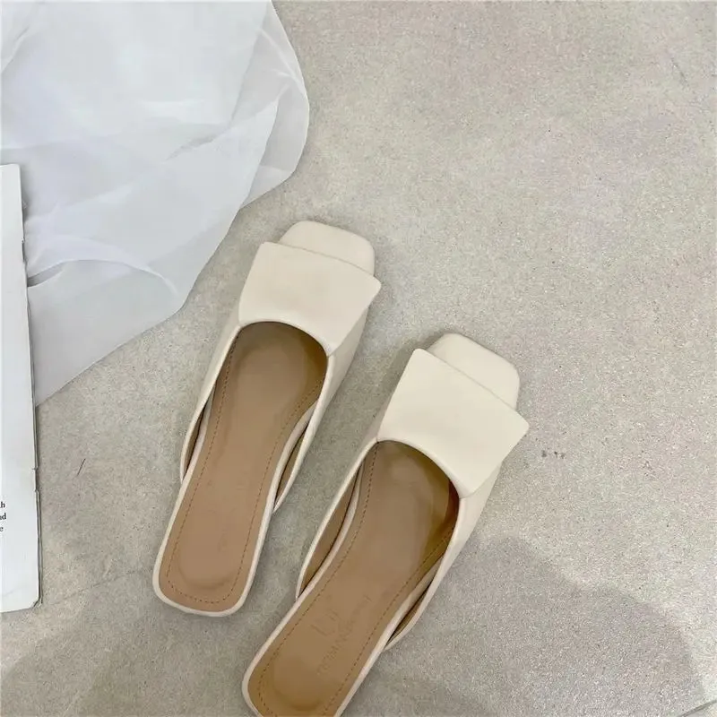Super Cool Creative Style Leather Low Heel Flat Slippers For Women