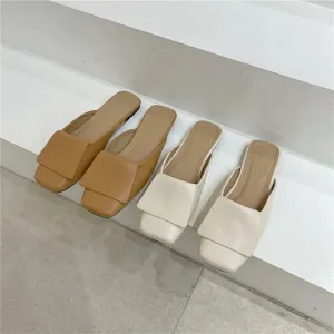 Super Cool Creative Style Leather Low Heel Flat Slippers For Women