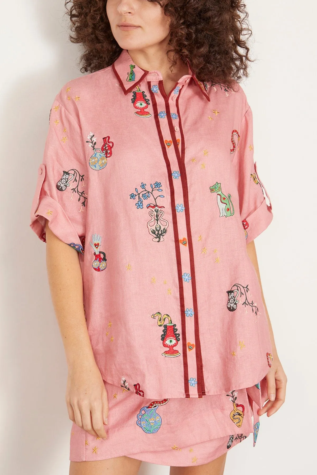 Timmy Embroidered Shirt in Pink