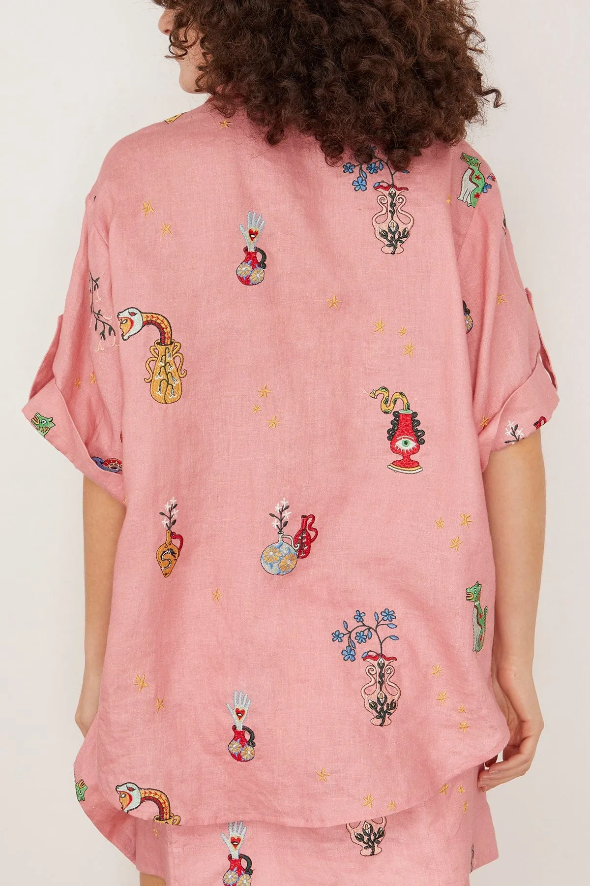 Timmy Embroidered Shirt in Pink