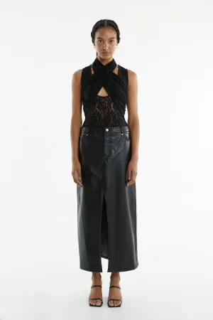 VAGABOND PU JEAN SKIRT | BLACK