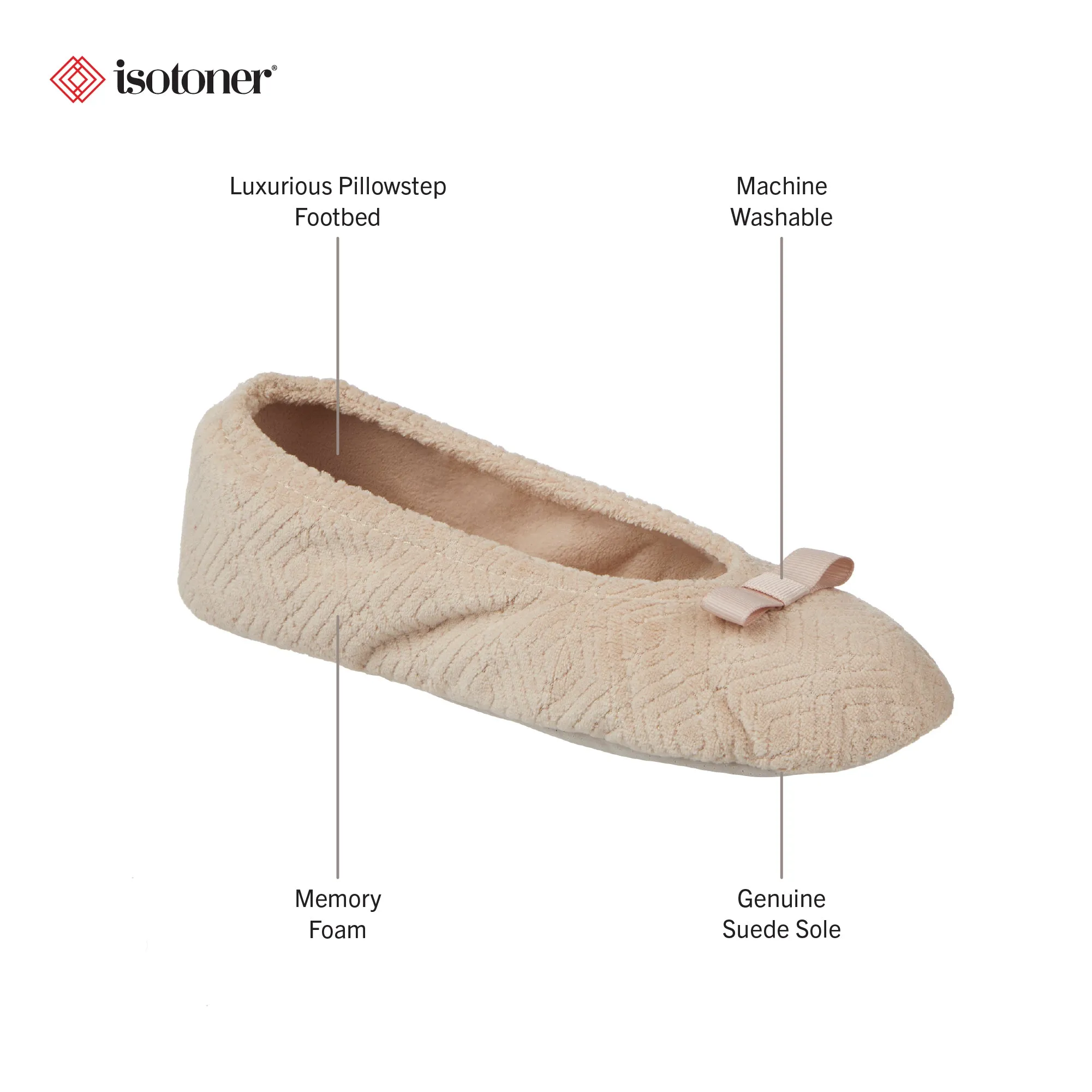 Women's Diamond Microterry Gemma Ballerina Slipper with Memory Foam