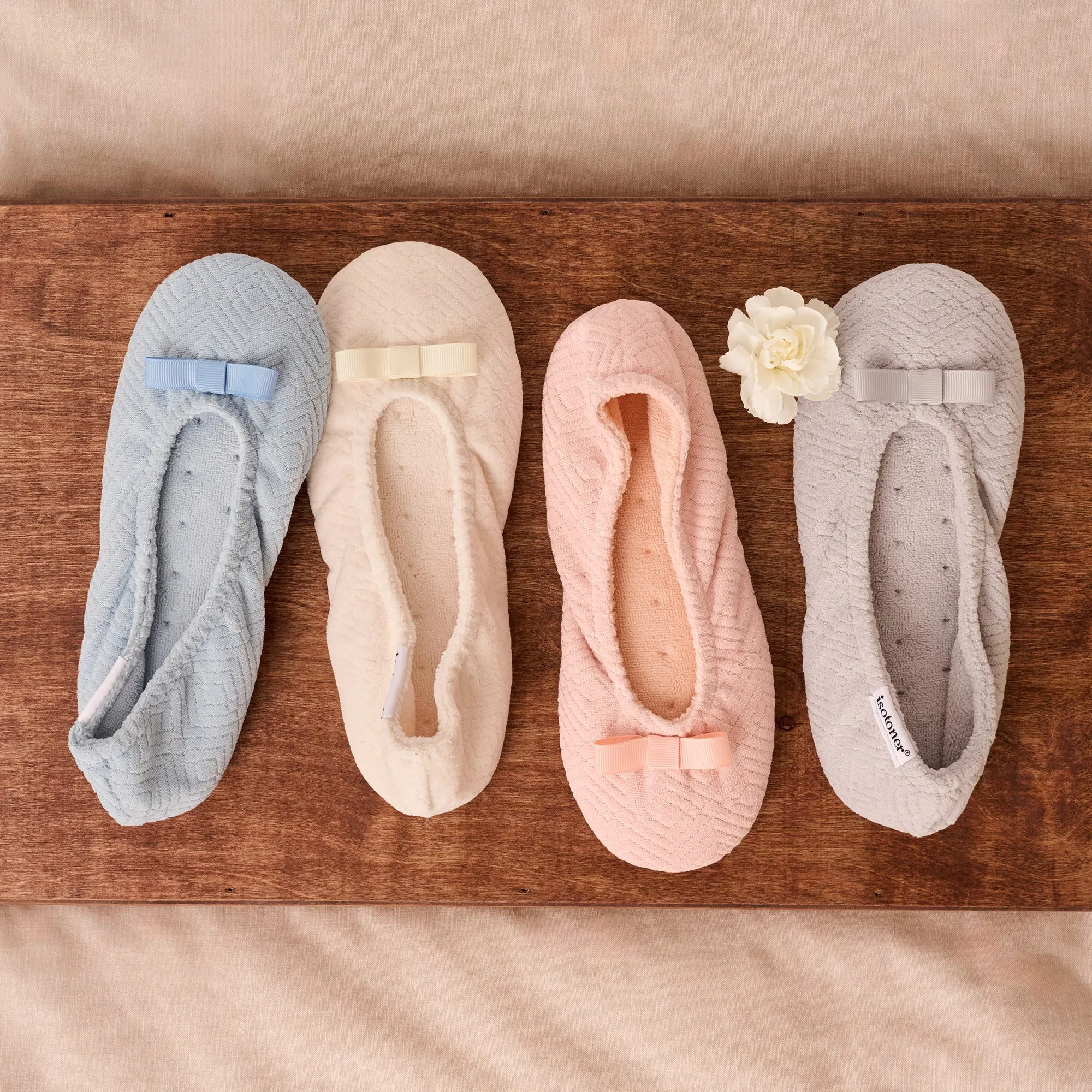 Women's Diamond Microterry Gemma Ballerina Slipper with Memory Foam