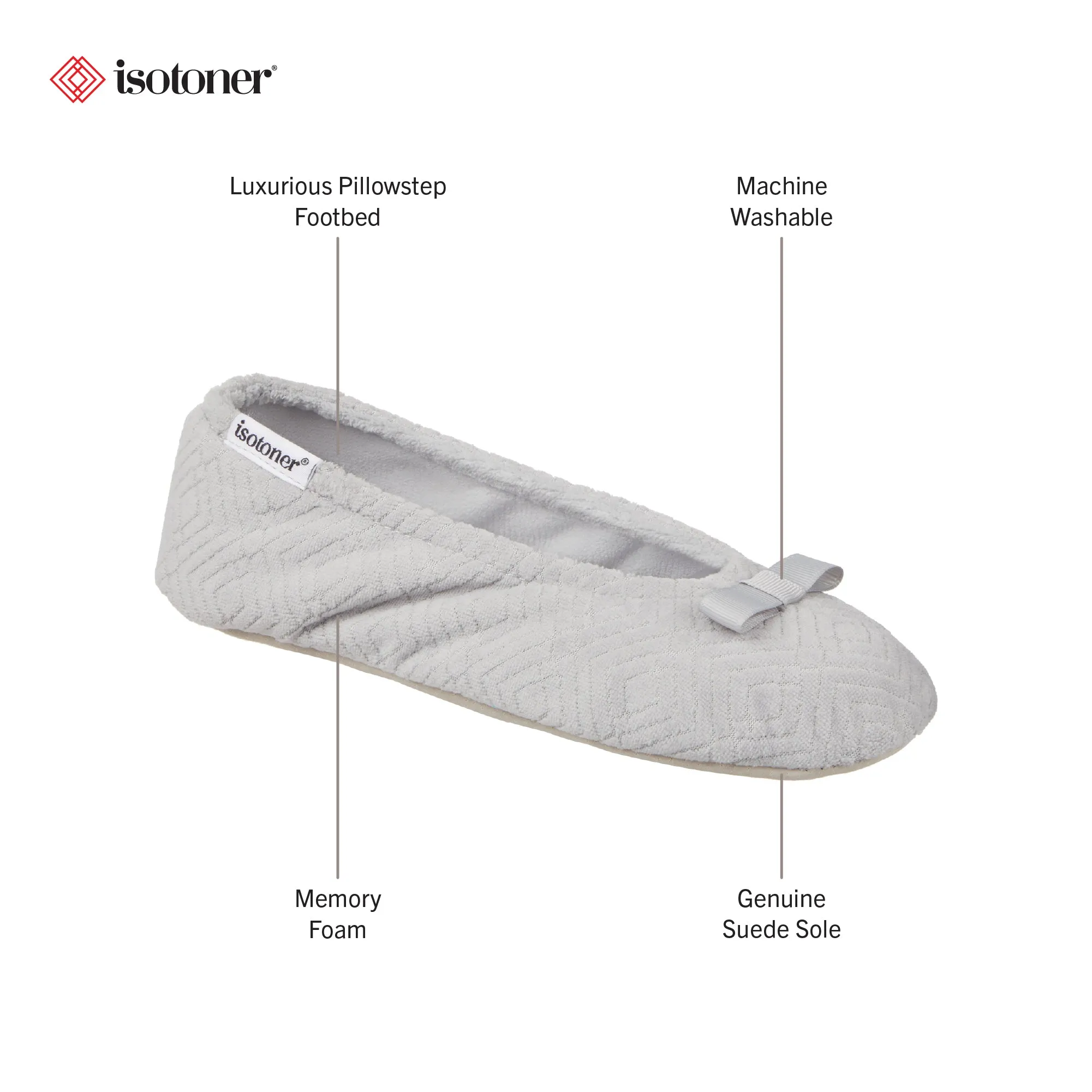 Women's Diamond Microterry Gemma Ballerina Slipper with Memory Foam