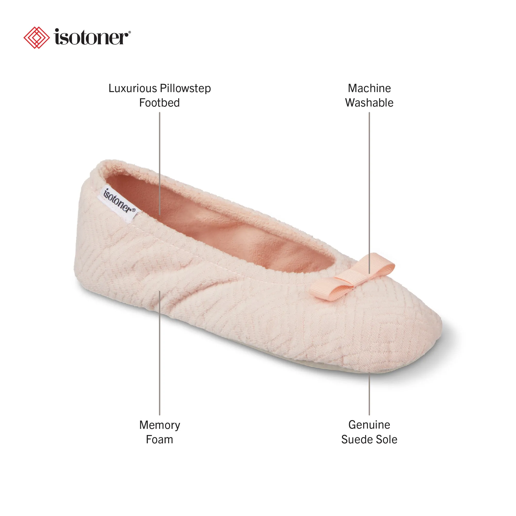 Women's Diamond Microterry Gemma Ballerina Slipper with Memory Foam