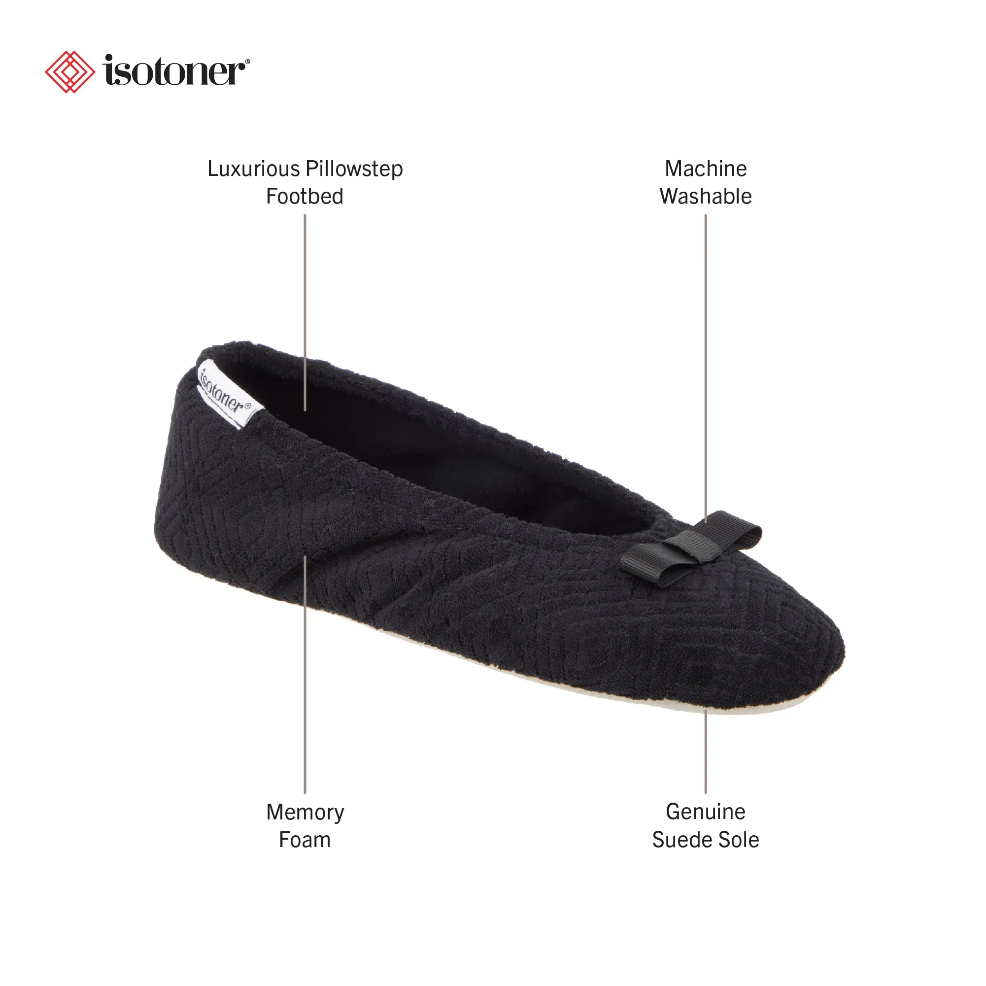 Women's Diamond Microterry Gemma Ballerina Slipper with Memory Foam