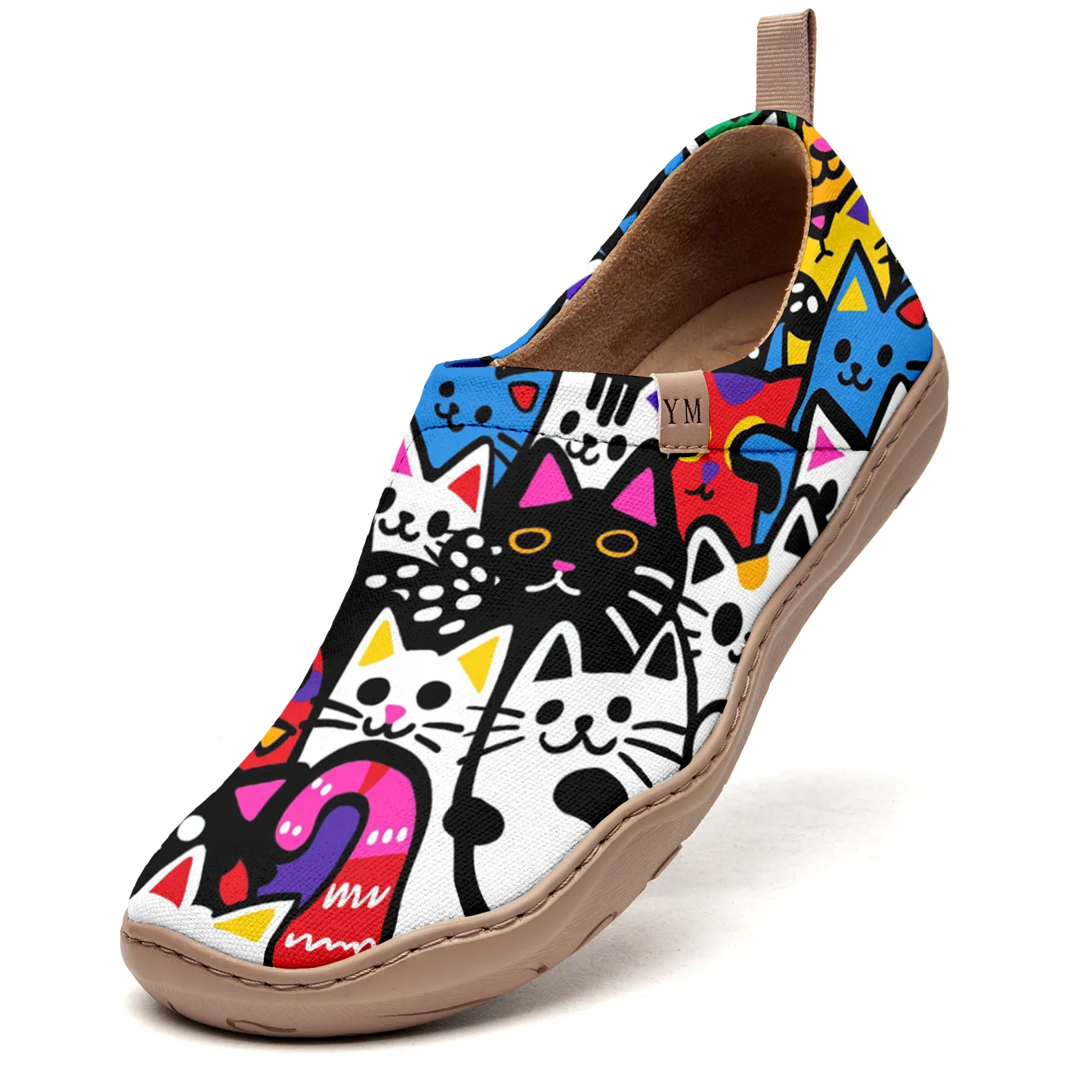 Women's Foldable Loafers, Paws Party Blue Painted Canvas Slip-On Sneakers,100% Cotton