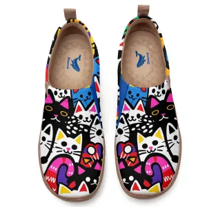 Women's Foldable Loafers, Paws Party Blue Painted Canvas Slip-On Sneakers,100% Cotton