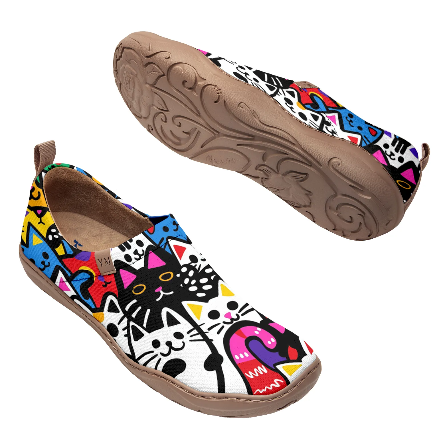 Women's Foldable Loafers, Paws Party Blue Painted Canvas Slip-On Sneakers,100% Cotton