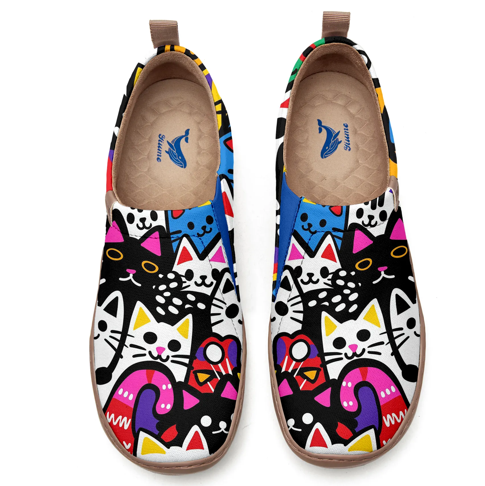 Women's Foldable Loafers, Paws Party Blue Painted Canvas Slip-On Sneakers,100% Cotton