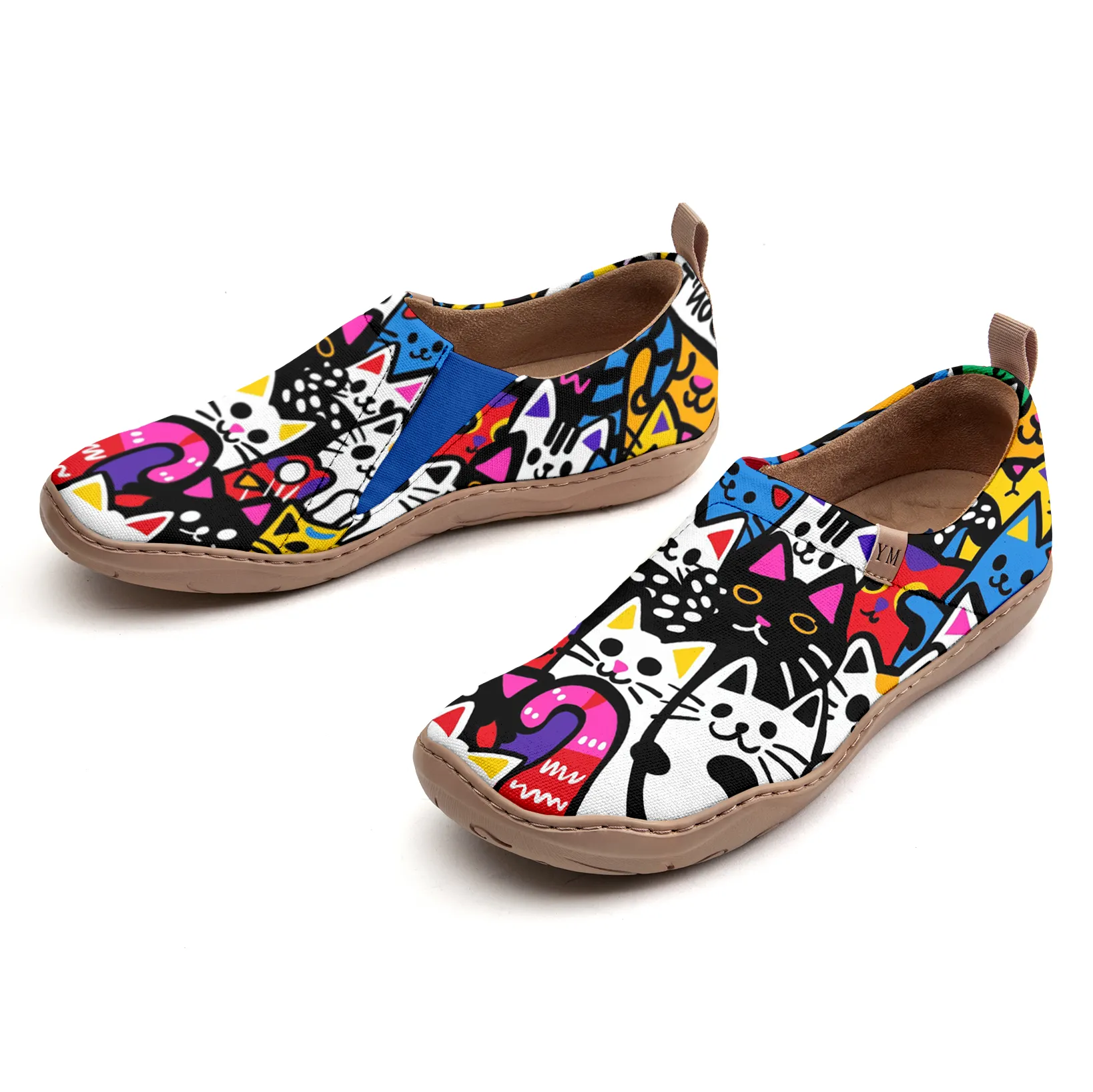 Women's Foldable Loafers, Paws Party Blue Painted Canvas Slip-On Sneakers,100% Cotton