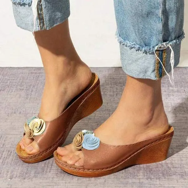 Women'S Vintage Floral Wedge Slippers 30115378