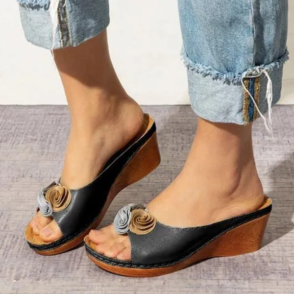Women'S Vintage Floral Wedge Slippers 30115378