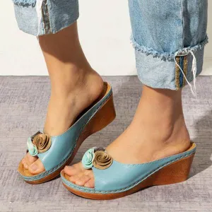 Women'S Vintage Floral Wedge Slippers 30115378