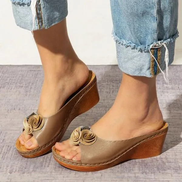 Women'S Vintage Floral Wedge Slippers 30115378