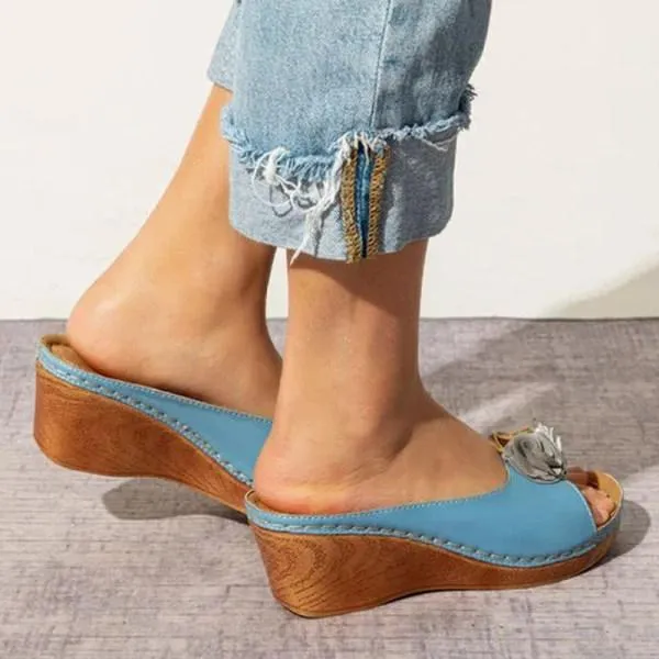 Women'S Vintage Floral Wedge Slippers 30115378